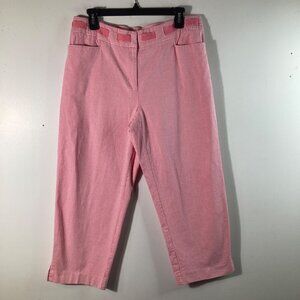Womens Ruby‎ Rd Gingham Cropped Pants Pink White 10 Cotton Spandex